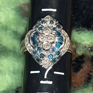 6 1/2. Genuine Blue White Diamond 14k ring